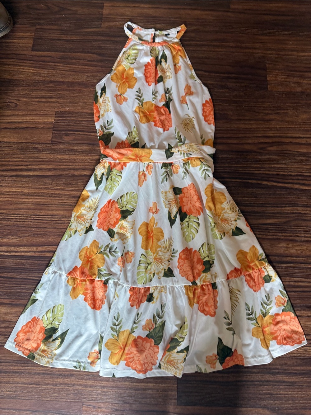 Halter Midi Dress in Orange & Yellow Floral